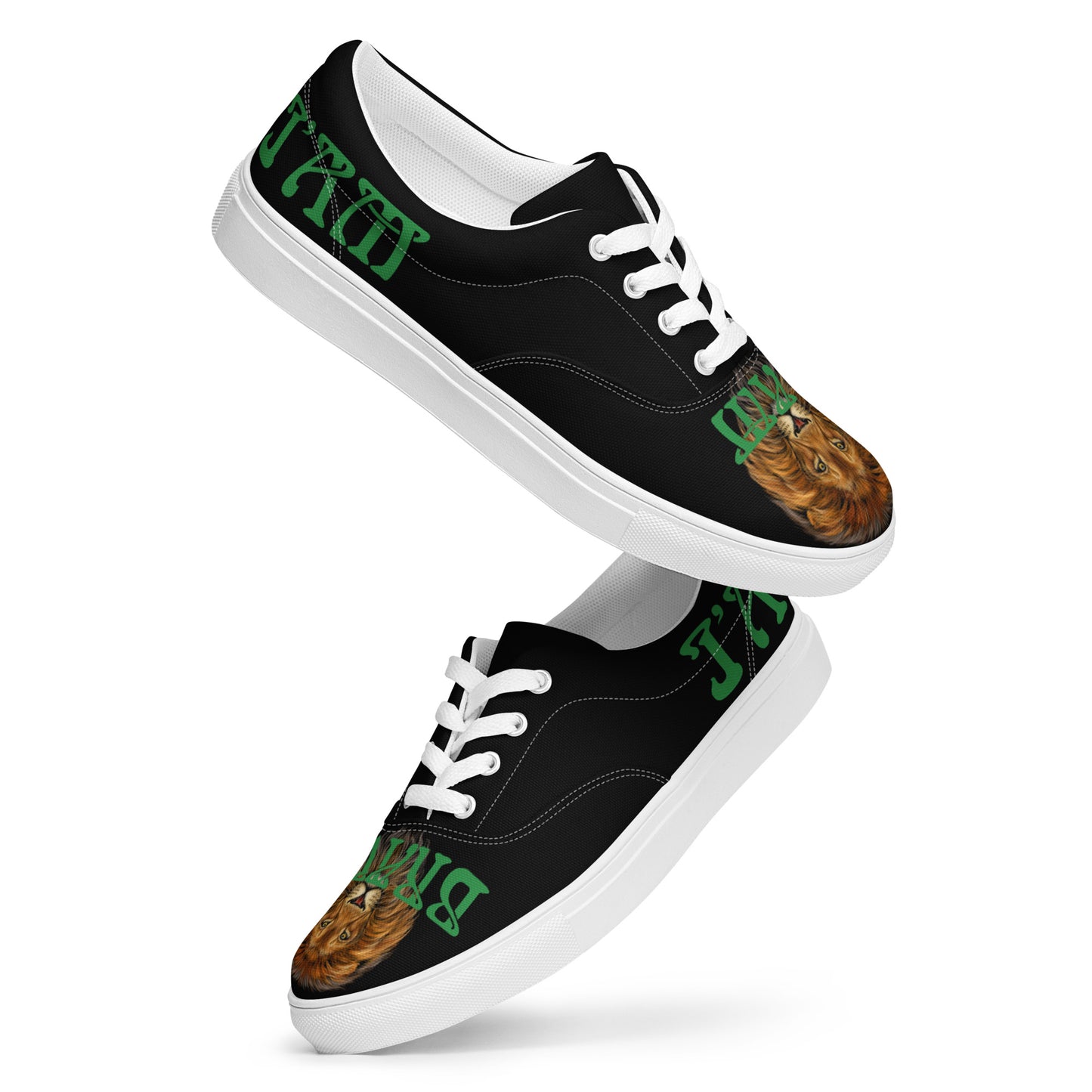 “I’AM BRAVE!”Black Men’s Lace-Up Canvas Shoes W/Green Font