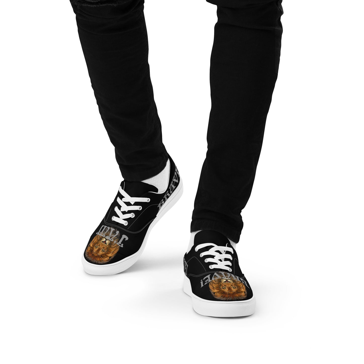 “I’AM BRAVE!”Black Men’s Lace-Up Canvas Shoes W/Grey Font