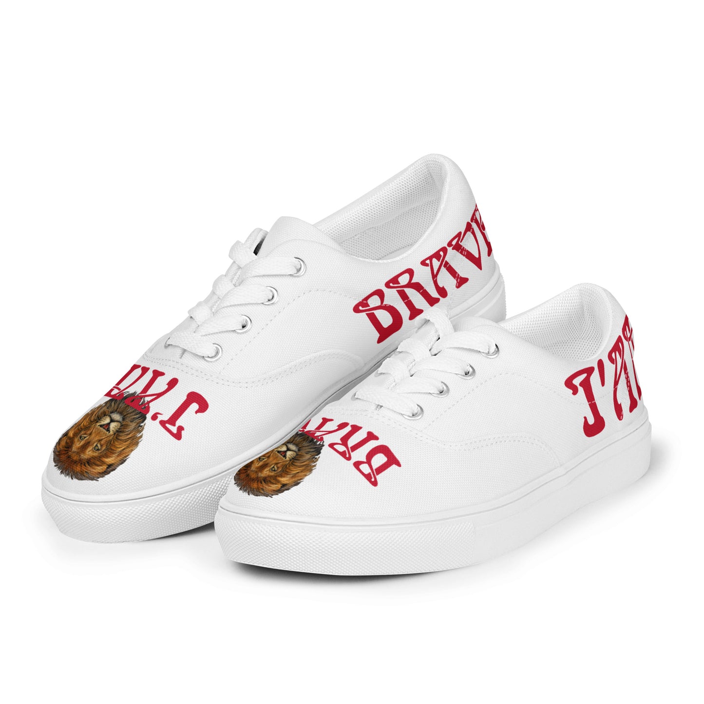 “I’AM BRAVE!” White Men’s Lace-Up Canvas Shoes W/Red Font