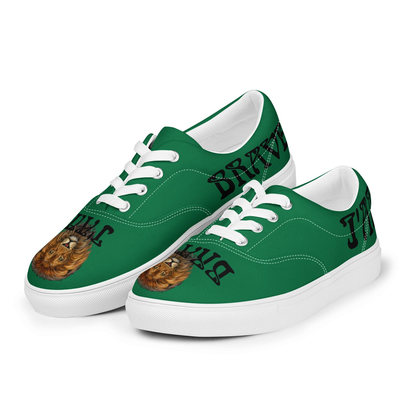 “I’AM BRAVE!”Green Men’s Lace-Up Canvas Shoes W/Black Font
