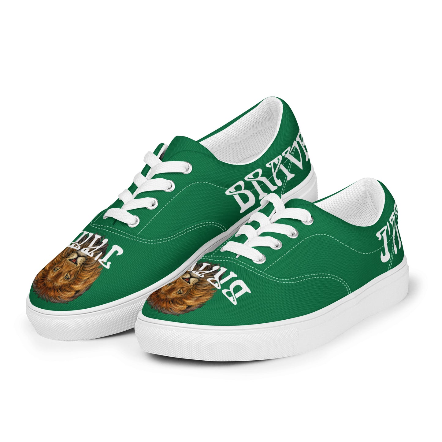“I’AM BRAVE!” Green Men’s Lace-Up Canvas Shoes W/White Font