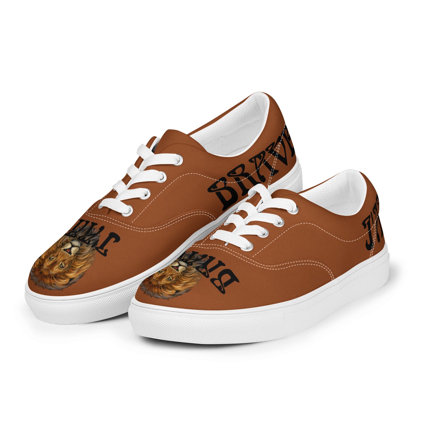 “I’AM BRAVE!” Brown Men’s Lace-Up Canvas Shoes W/Black Font