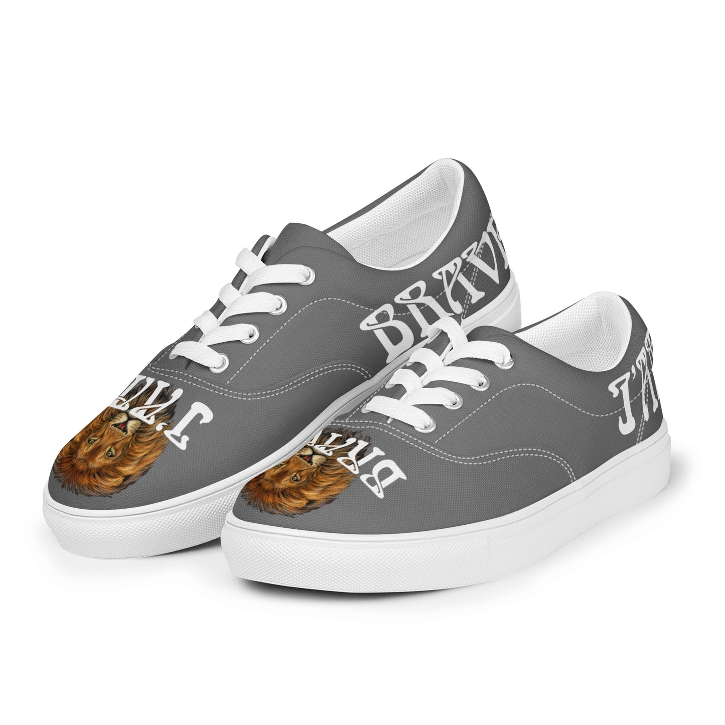 “I’AM BRAVE!”Grey Men’s Lace-Up Canvas Shoes W/White Font