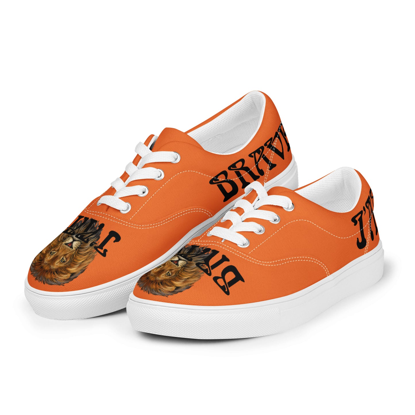 “I’AM BRAVE!” Orange Men’s Lace-Up Canvas Shoes W/Black Font