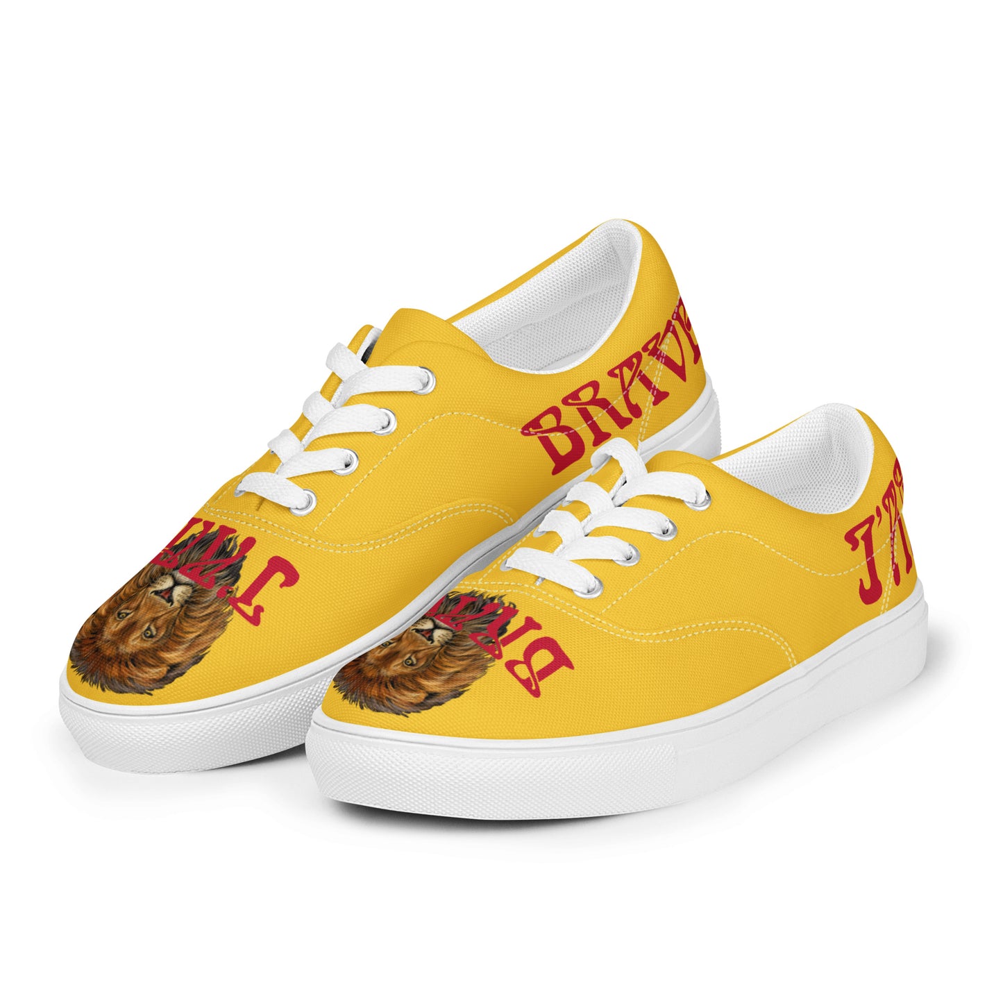 “I’AM BRAVE!” Yellow Men’s Lace-Up Canvas Shoes W/Red Font