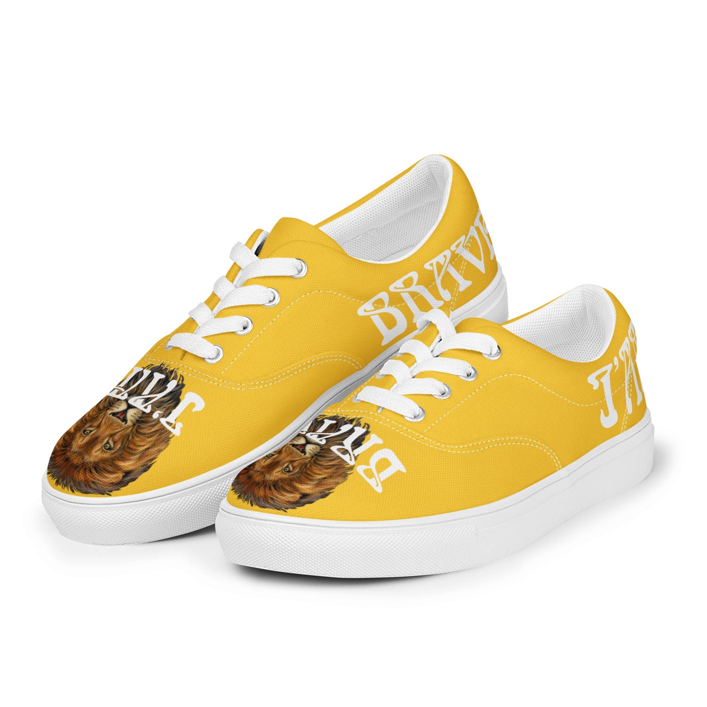 “I’AM BRAVE!” Yellow Men’s Lace-Up Canvas Shoes W/White Font