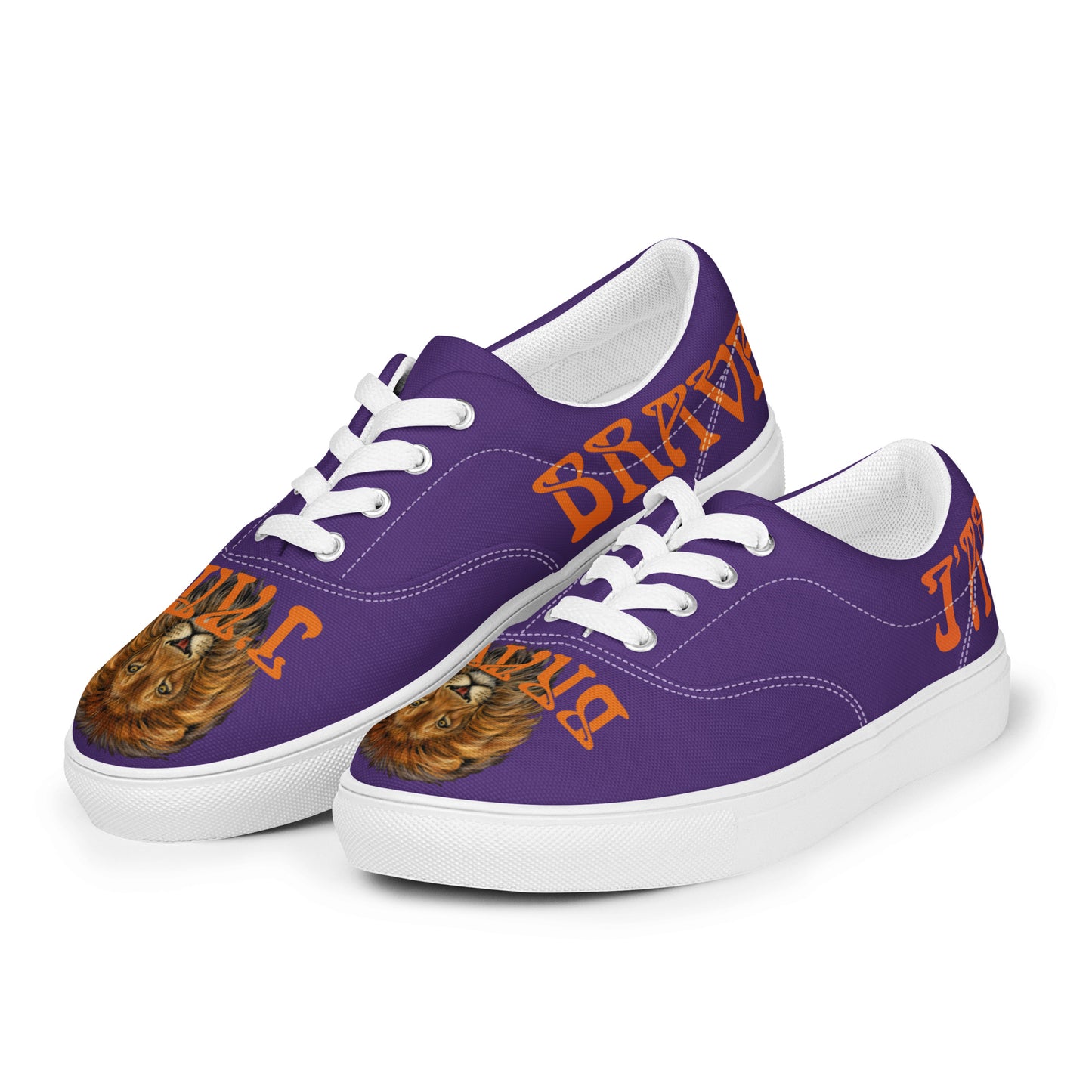 “I’AM BRAVE!” Purple Men’s Lace-Up Canvas Shoes W/Orange Font