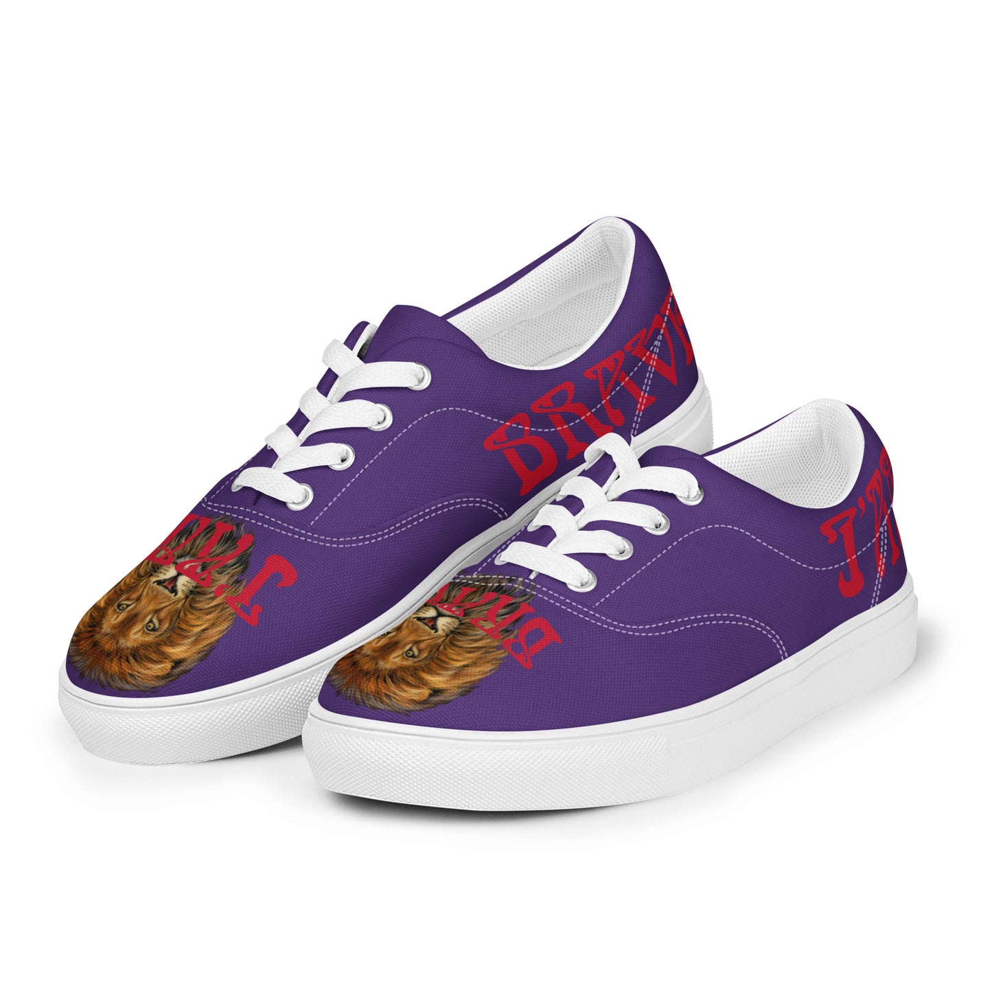 “I’AM BRAVE!” Purple Men’s Lace-Up Canvas Shoes W/Red Font