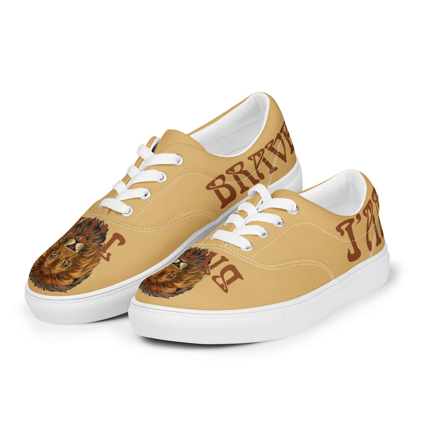 “I’AM BRAVE!”Fawn Men’s Lace-Up Canvas Shoes W/Brown Font