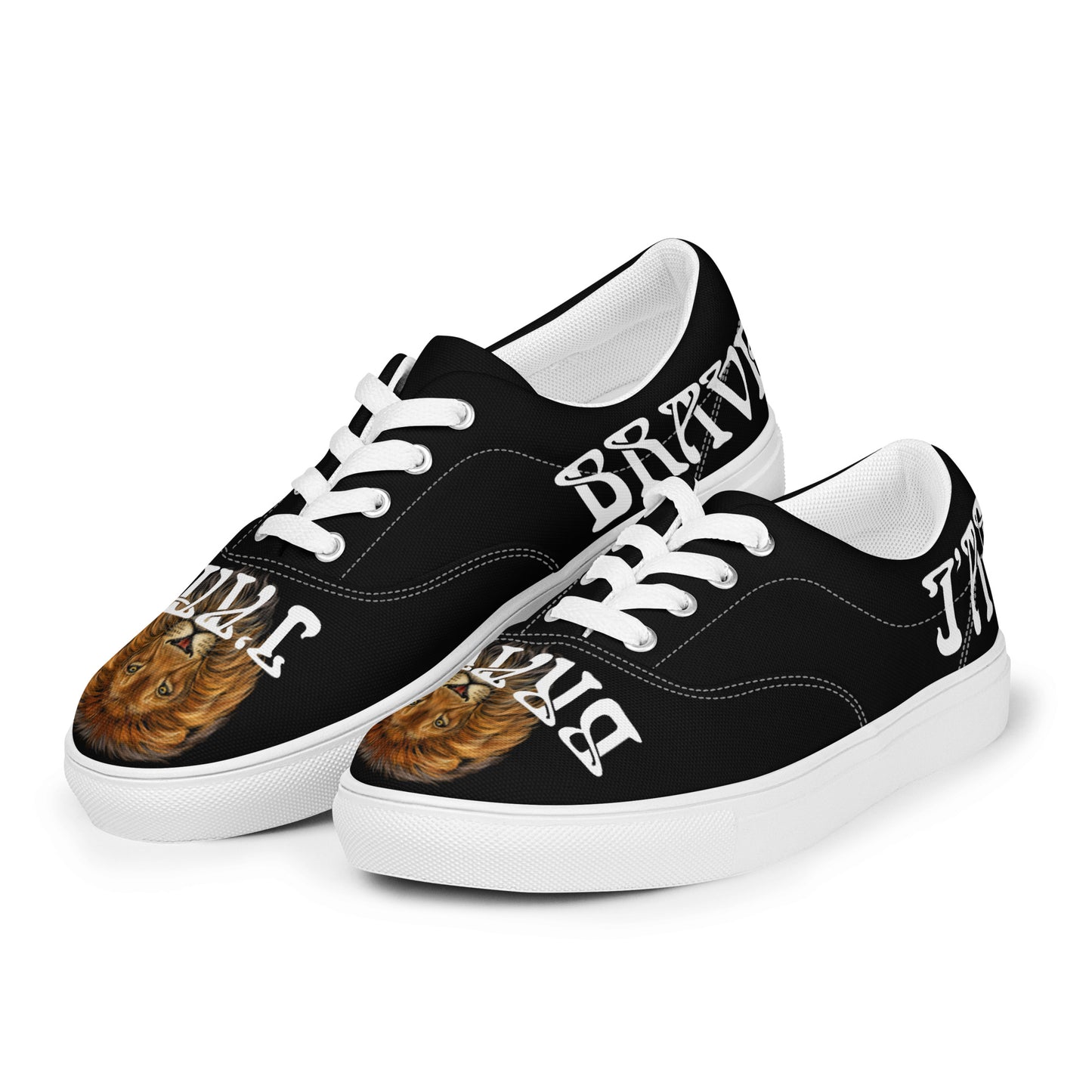 “I’AM BRAVE!”Black Men’s Lace-Up Canvas Shoes W/White Font