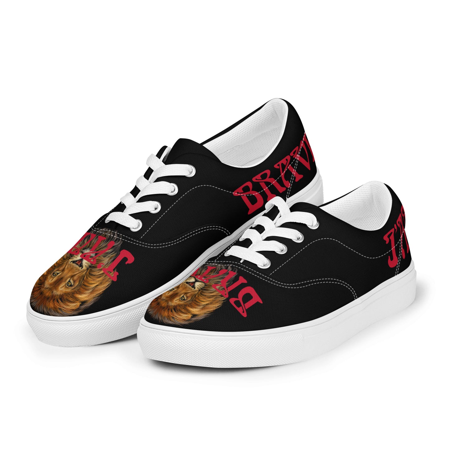 “I’AM BRAVE!”Black Men’s Lace-Up Canvas Shoes W/Red Font