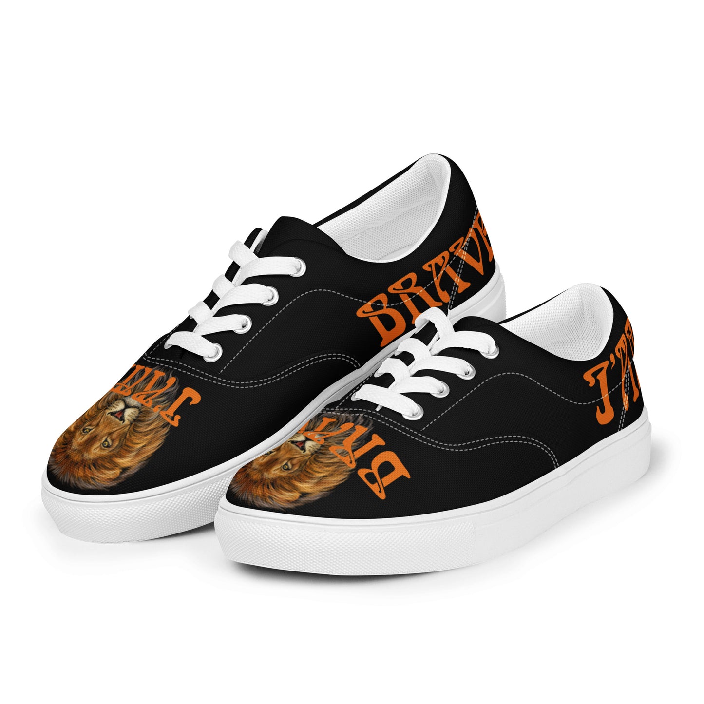 “I’AM BRAVE!”Black Men’s Lace-Up Canvas Shoes W/Orange Font