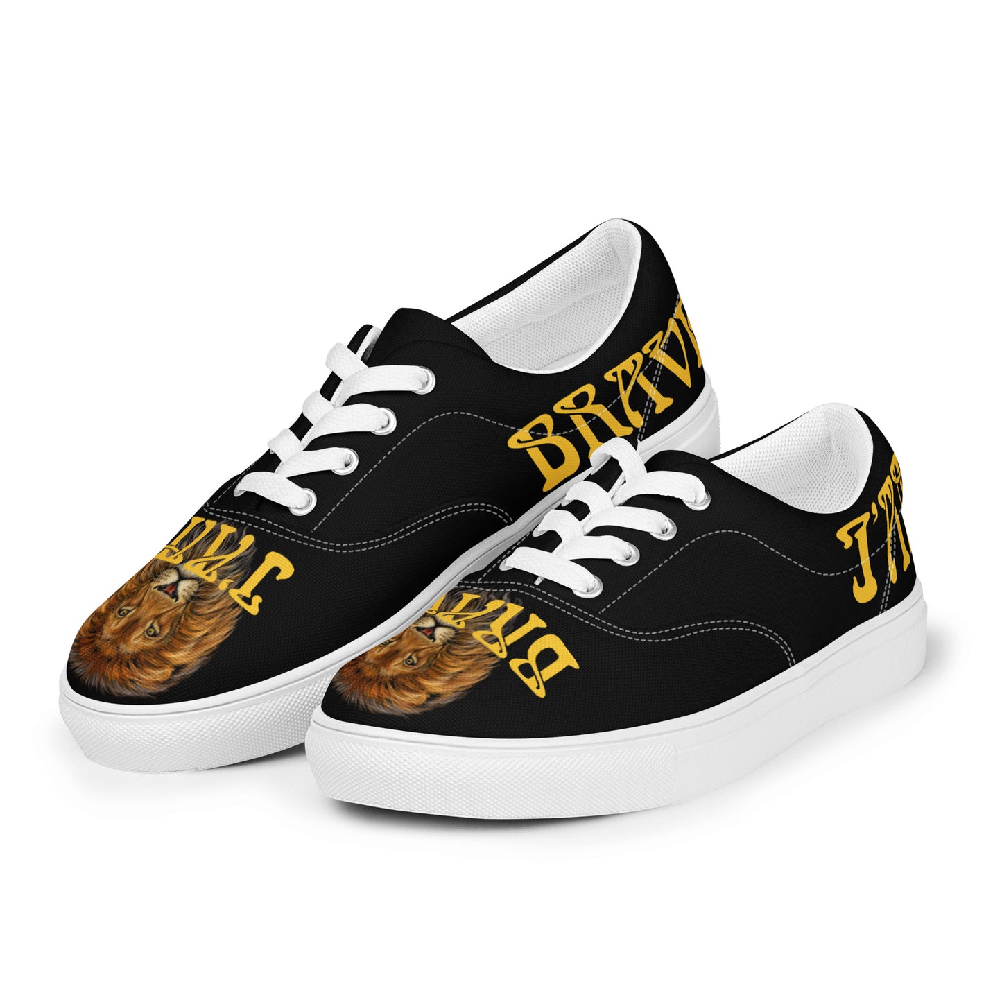“I’AM BRAVE!”Black Men’s Lace-Up Canvas Shoes W/Yellow Font