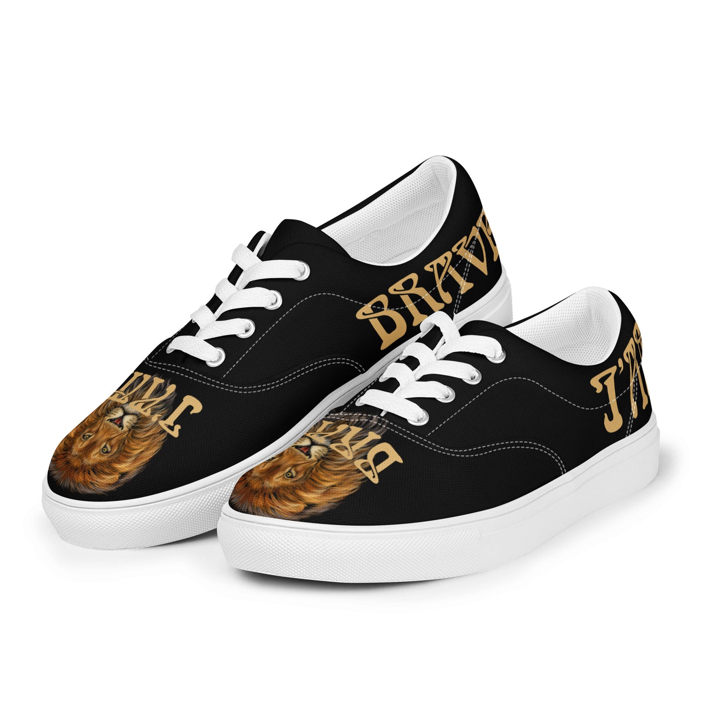 “I’AM BRAVE!”Black Men’s Lace-Up Canvas Shoes W/Fawn Font