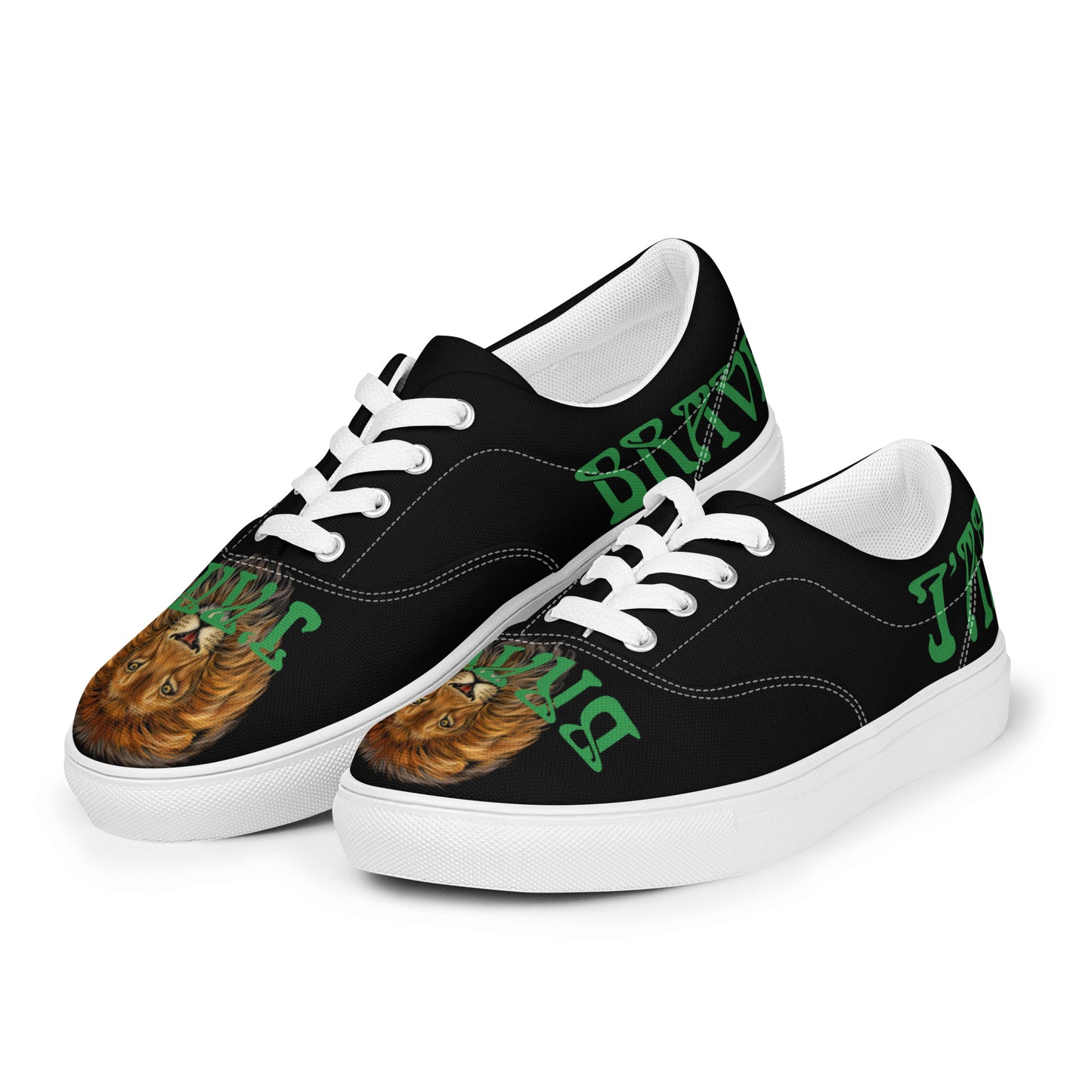 “I’AM BRAVE!”Black Men’s Lace-Up Canvas Shoes W/Green Font