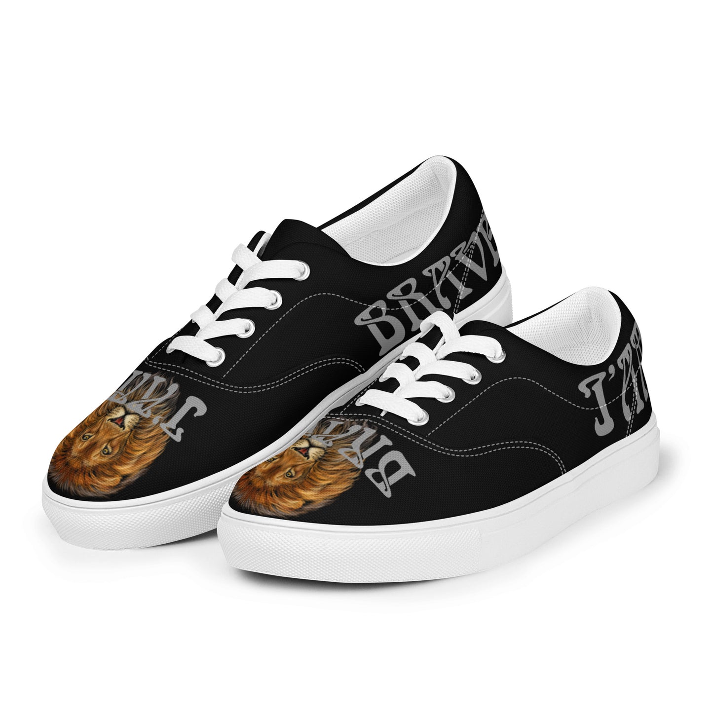 “I’AM BRAVE!”Black Men’s Lace-Up Canvas Shoes W/Grey Font