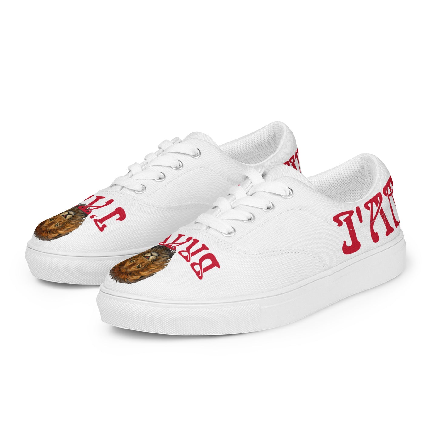“I’AM BRAVE!” White Men’s Lace-Up Canvas Shoes W/Red Font