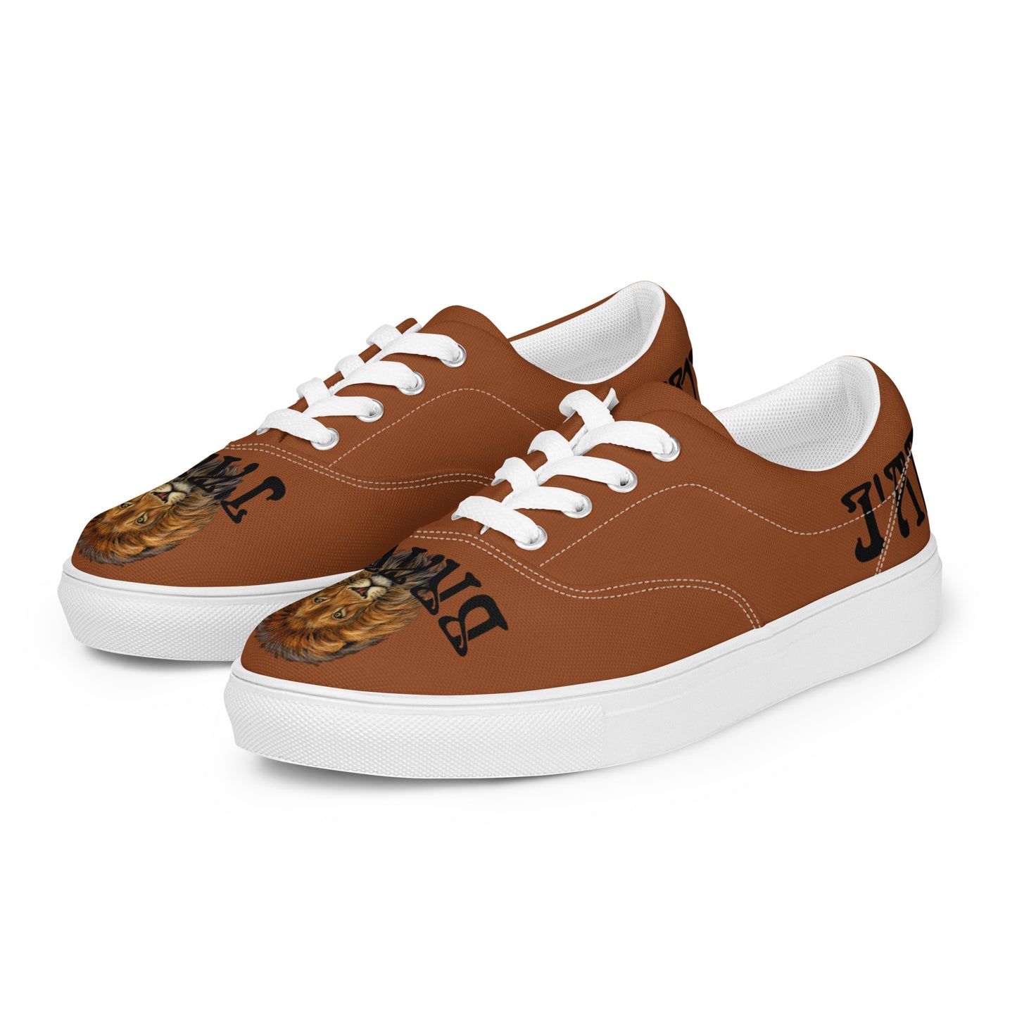 “I’AM BRAVE!” Brown Men’s Lace-Up Canvas Shoes W/Black Font
