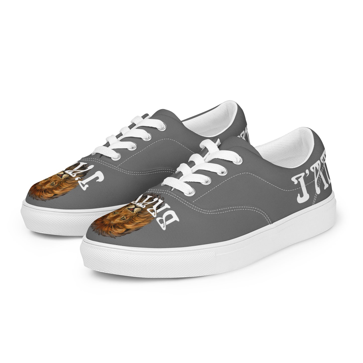 “I’AM BRAVE!”Grey Men’s Lace-Up Canvas Shoes W/White Font