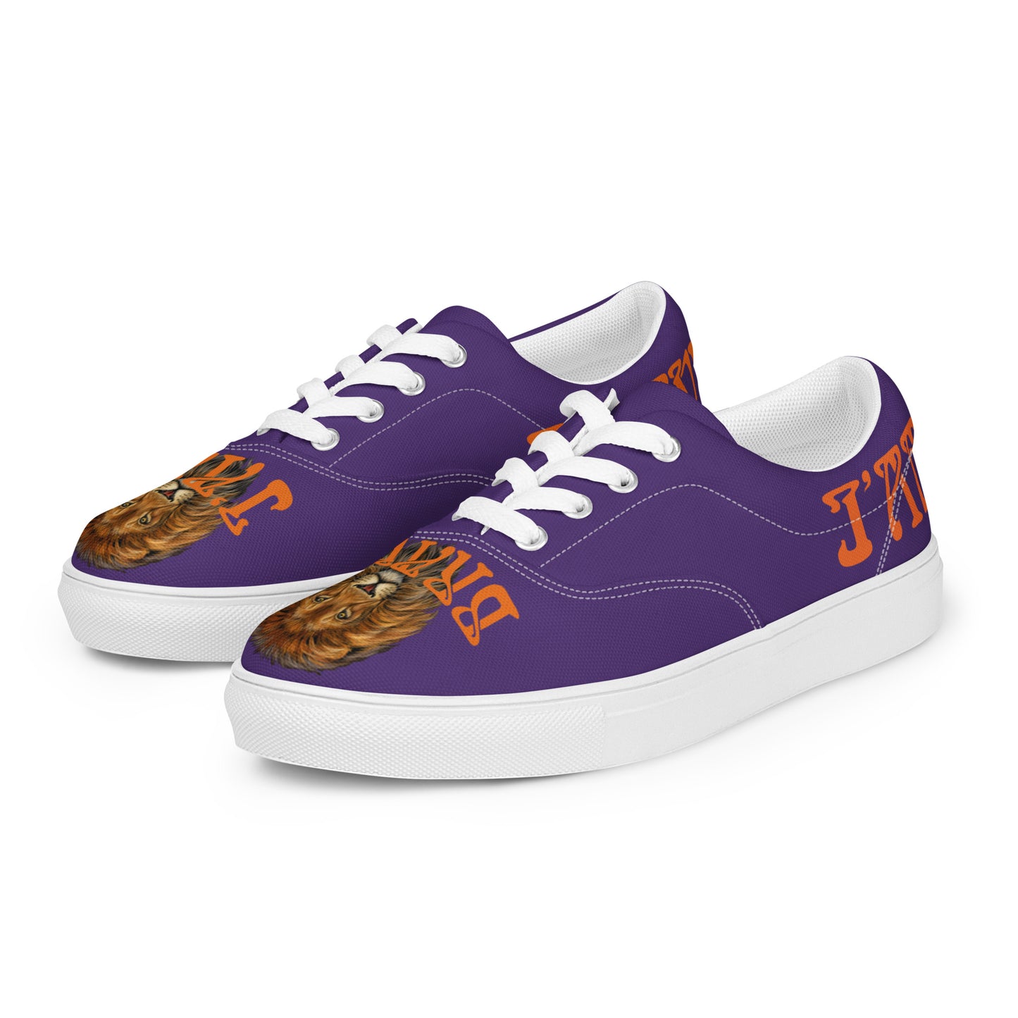 “I’AM BRAVE!” Purple Men’s Lace-Up Canvas Shoes W/Orange Font