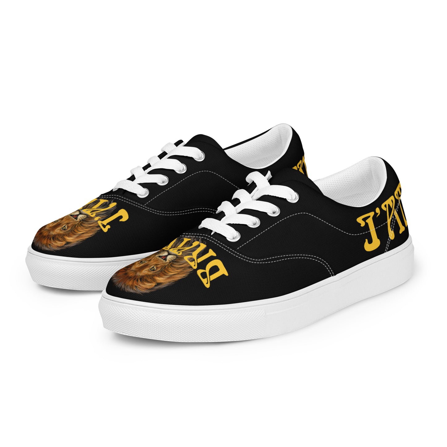 “I’AM BRAVE!”Black Men’s Lace-Up Canvas Shoes W/Yellow Font