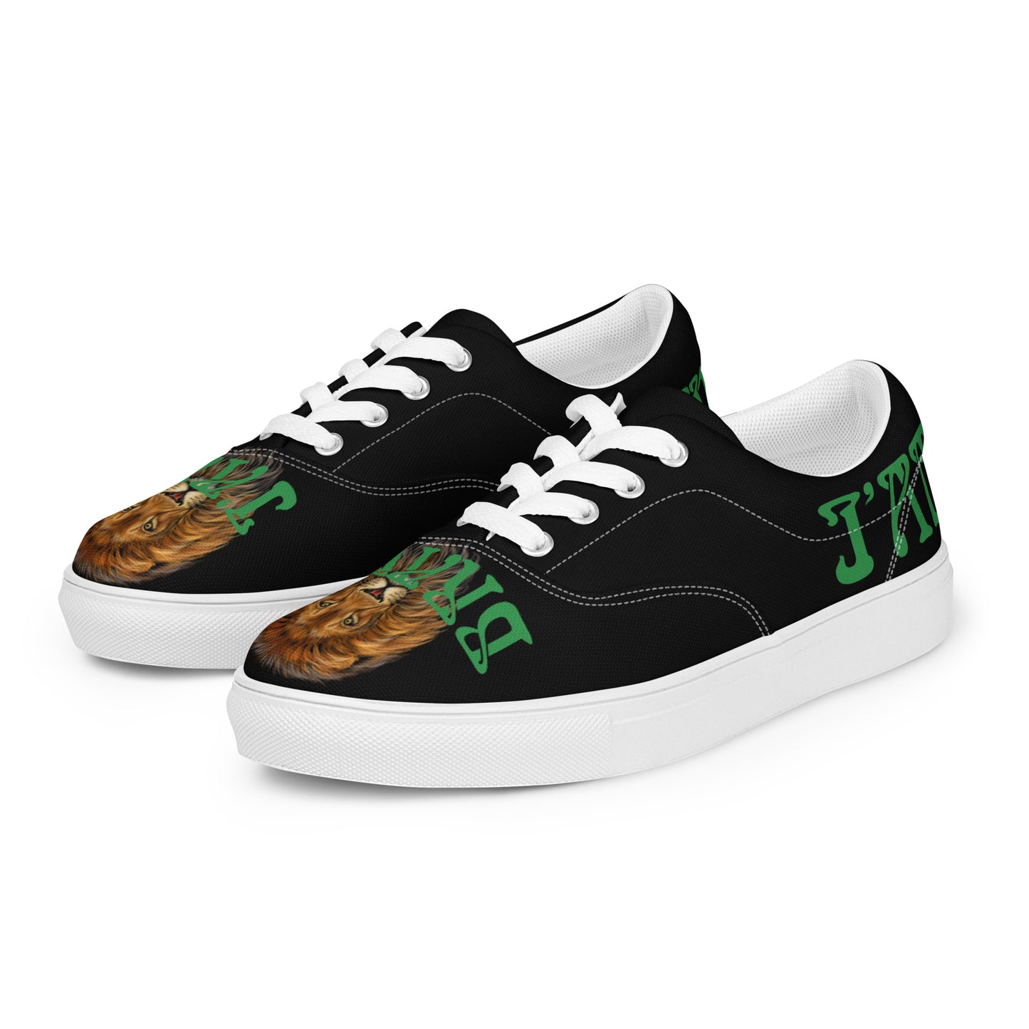 “I’AM BRAVE!”Black Men’s Lace-Up Canvas Shoes W/Green Font
