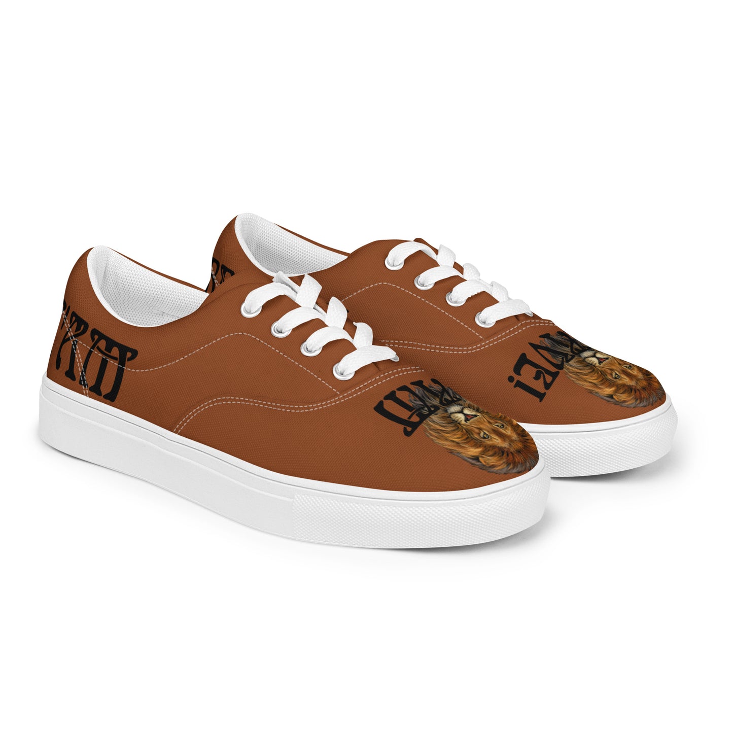 “I’AM BRAVE!” Brown Men’s Lace-Up Canvas Shoes W/Black Font