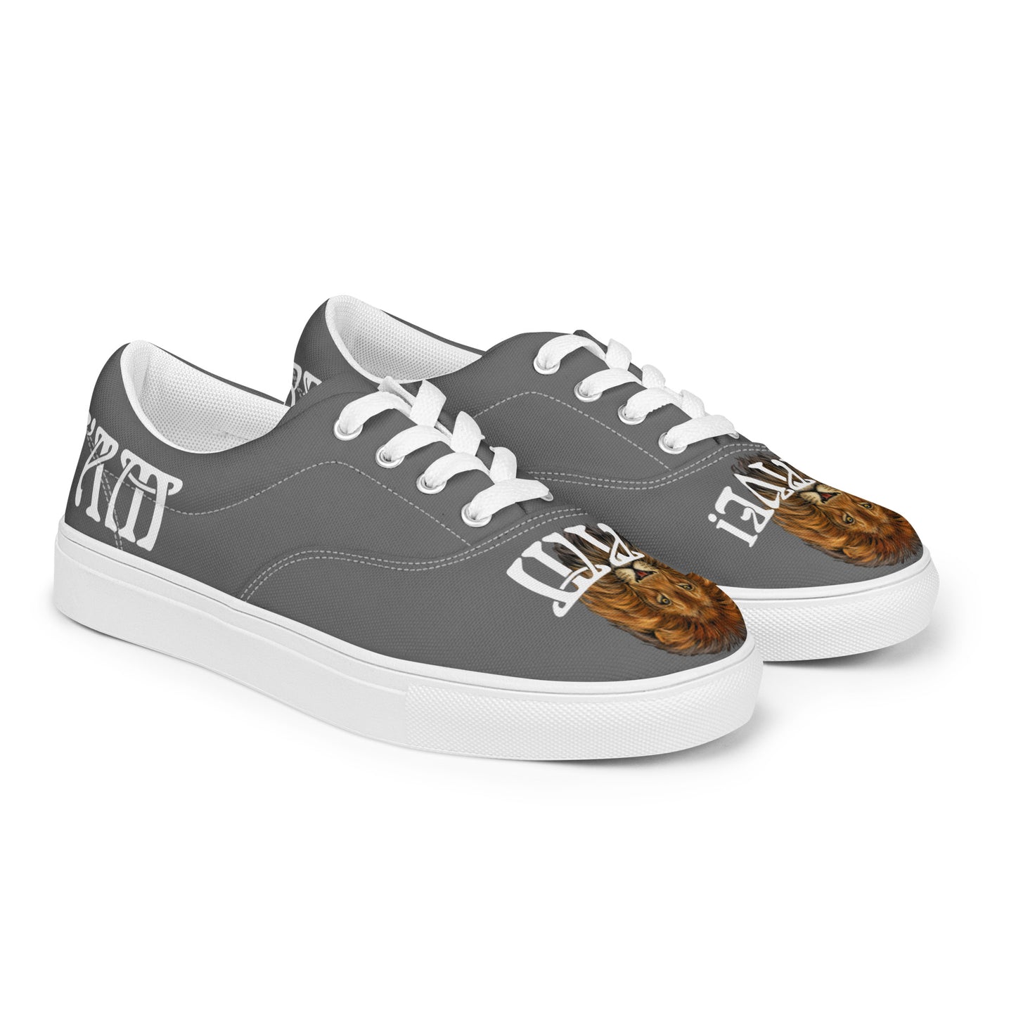 “I’AM BRAVE!”Grey Men’s Lace-Up Canvas Shoes W/White Font