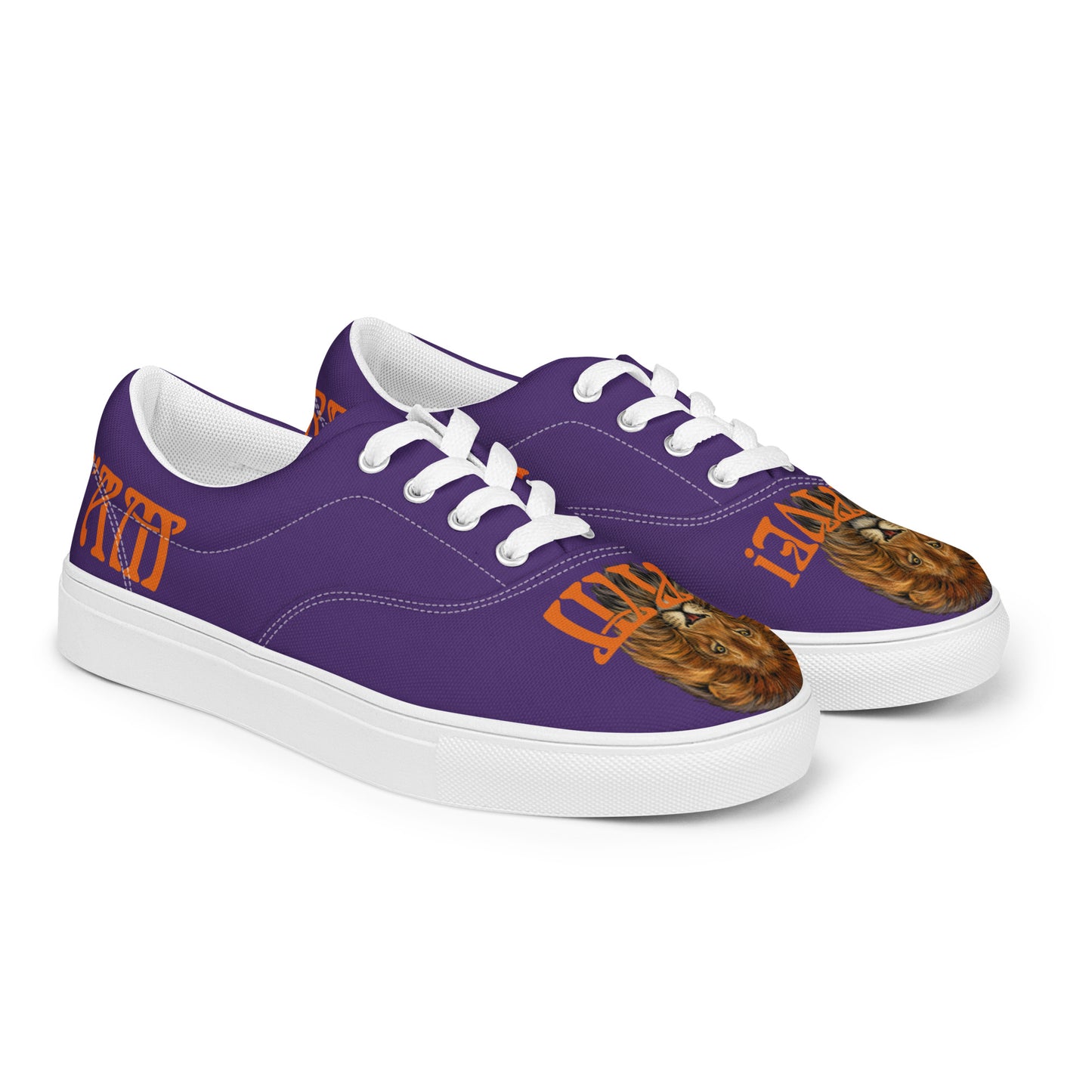 “I’AM BRAVE!” Purple Men’s Lace-Up Canvas Shoes W/Orange Font