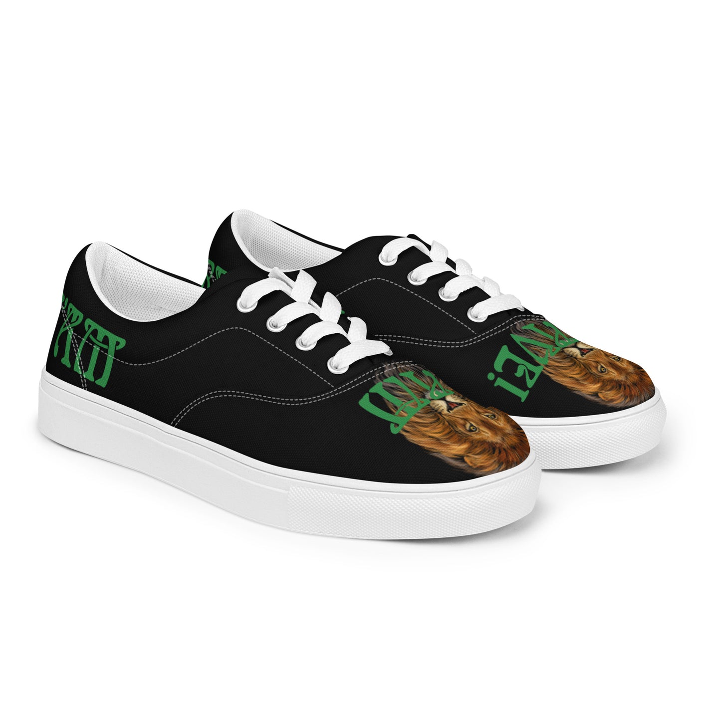 “I’AM BRAVE!”Black Men’s Lace-Up Canvas Shoes W/Green Font