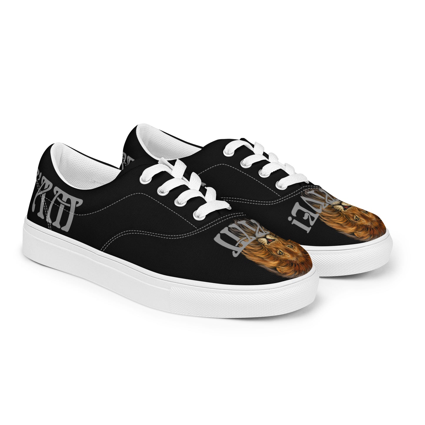 “I’AM BRAVE!”Black Men’s Lace-Up Canvas Shoes W/Grey Font