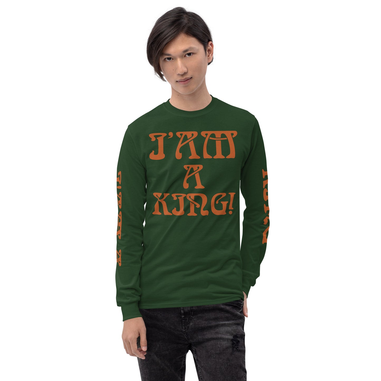 “I’AM A KING!”Men’s Long Sleeve Shirt W/Brown Font