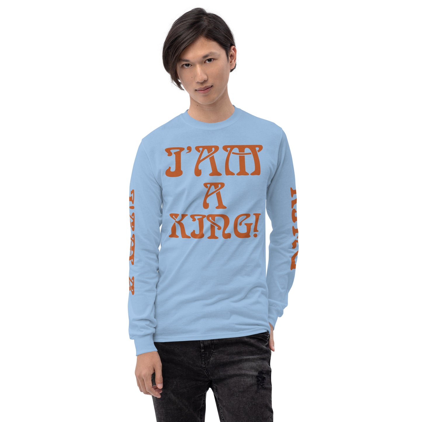 “I’AM A KING!”Men’s Long Sleeve Shirt W/Brown Font