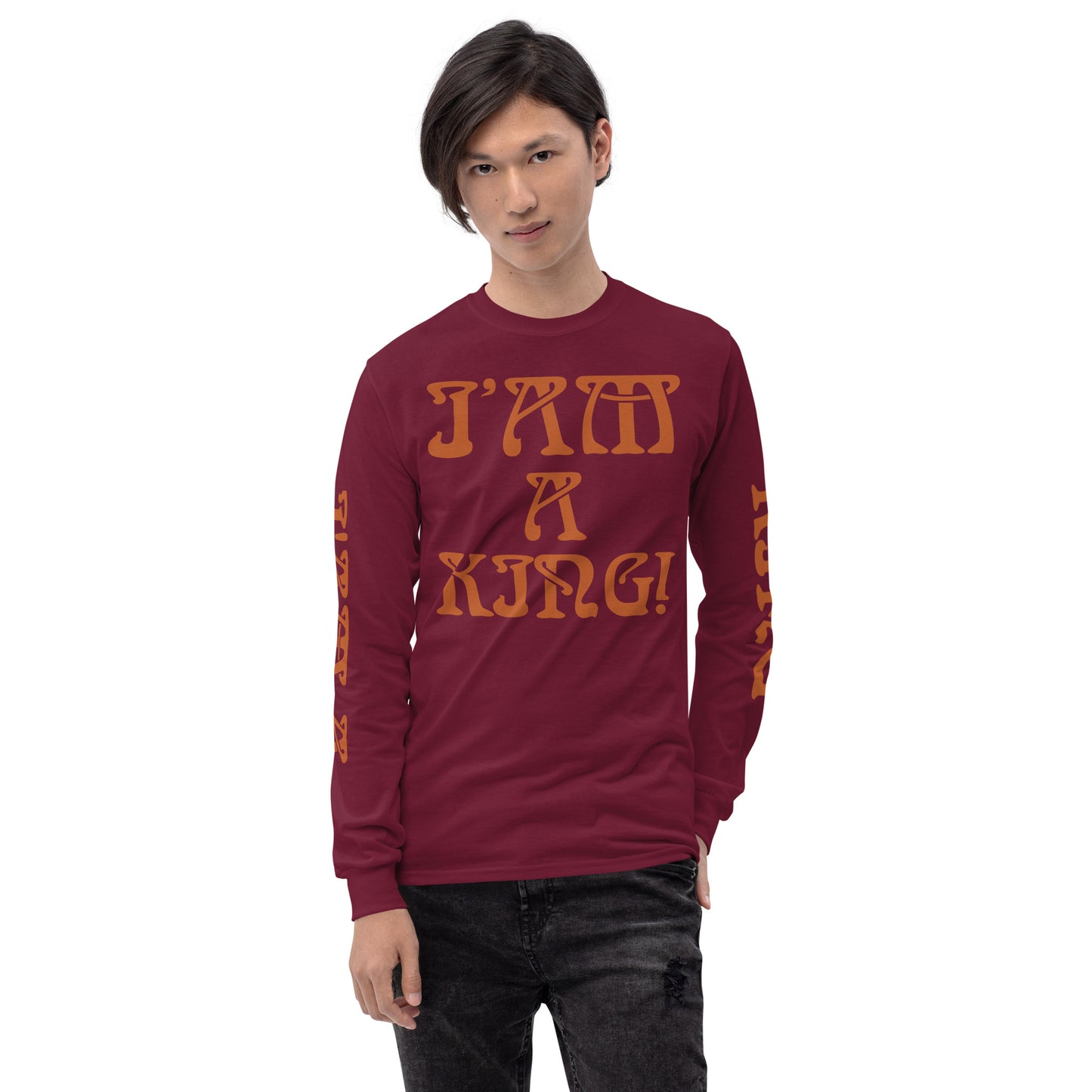 “I’AM A KING!”Men’s Long Sleeve Shirt W/Brown Font