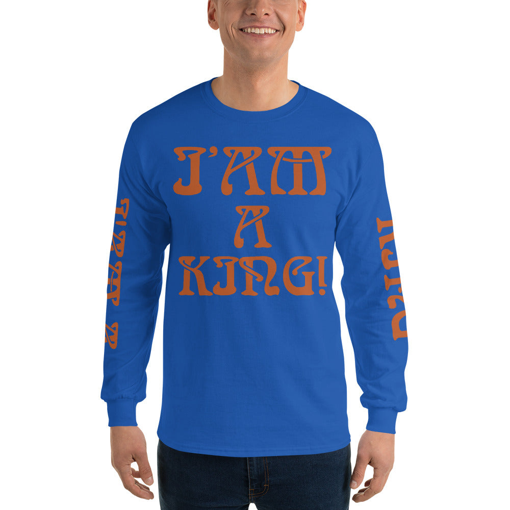 “I’AM A KING!”Men’s Long Sleeve Shirt W/Brown Font
