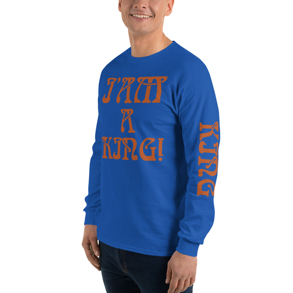 “I’AM A KING!”Men’s Long Sleeve Shirt W/Brown Font