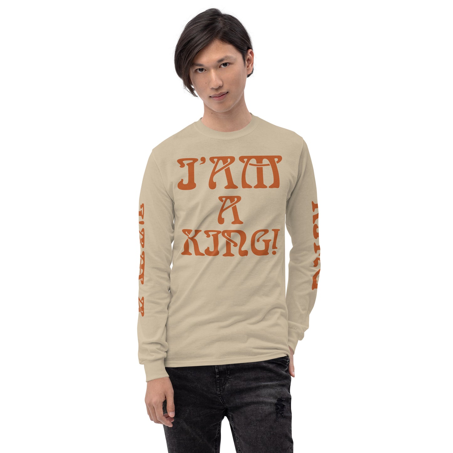 “I’AM A KING!”Men’s Long Sleeve Shirt W/Brown Font