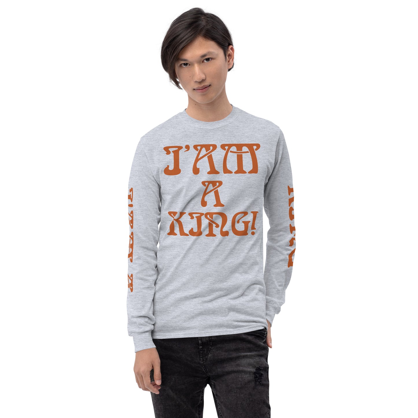 “I’AM A KING!”Men’s Long Sleeve Shirt W/Brown Font