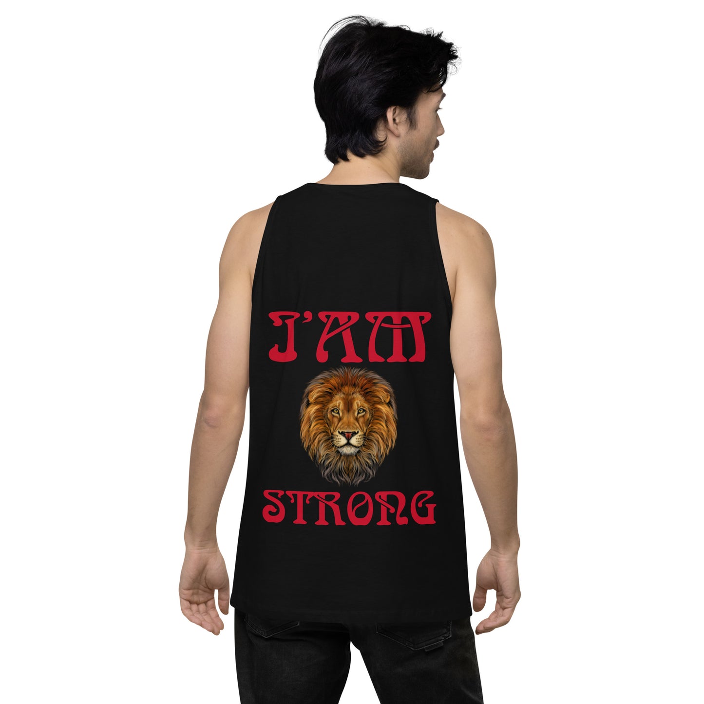 “I’AM STRONG!”Black Men’s Premium Tank Top W/Red Font