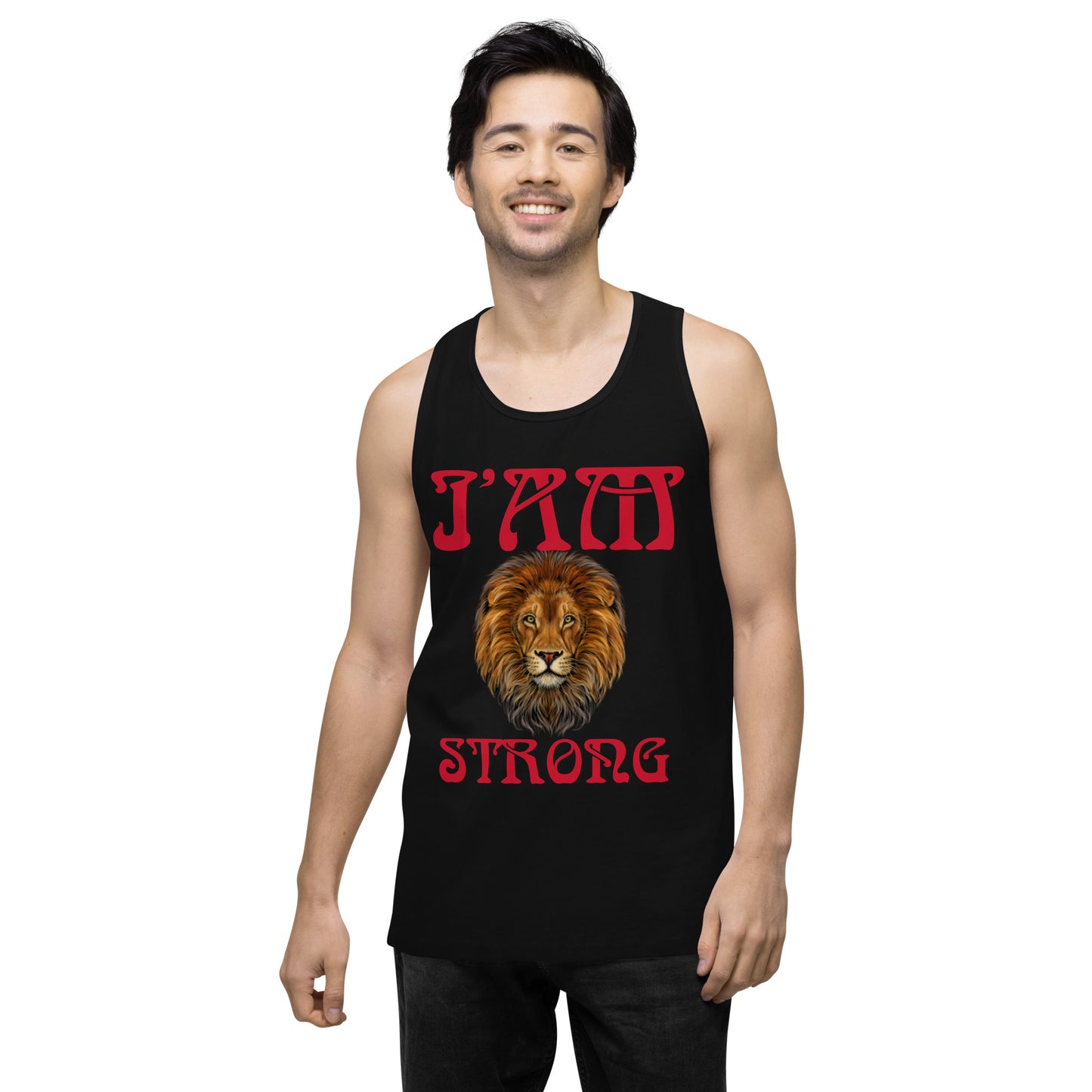 “I’AM STRONG!”Black Men’s Premium Tank Top W/Red Font