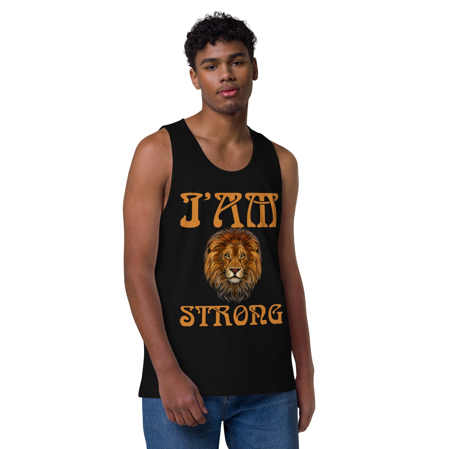“I’AM STRONG!”Black Men’s Premium Tank Top W/Bronze Font