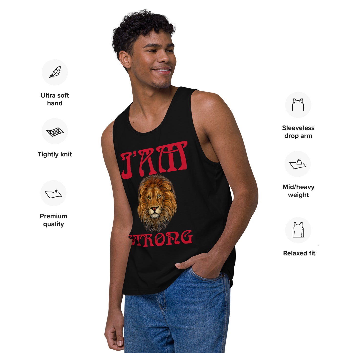 “I’AM STRONG!”Black Men’s Premium Tank Top W/Red Font