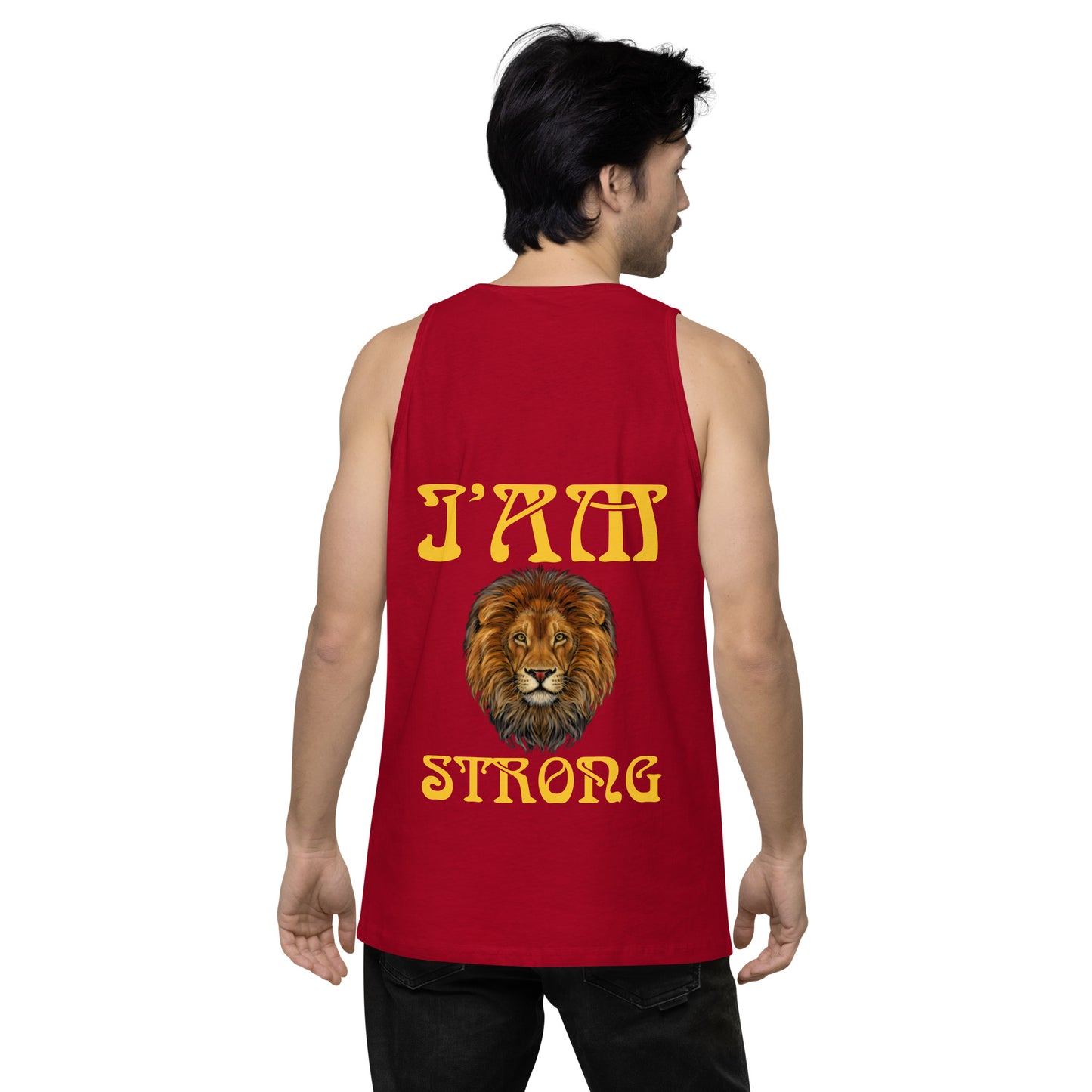 “I’AM STRONG!”Red Men’s Premium Tank Top W/Yellow Font