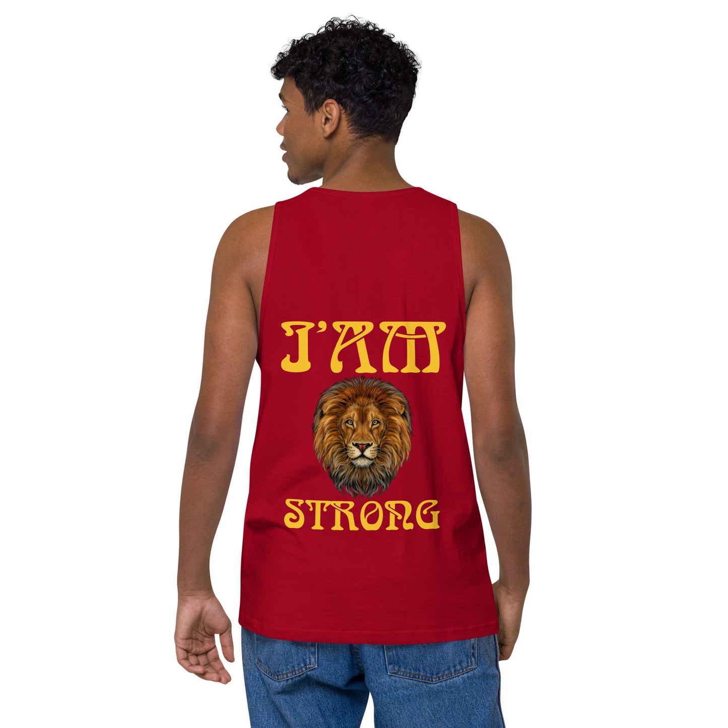 “I’AM STRONG!”Red Men’s Premium Tank Top W/Yellow Font