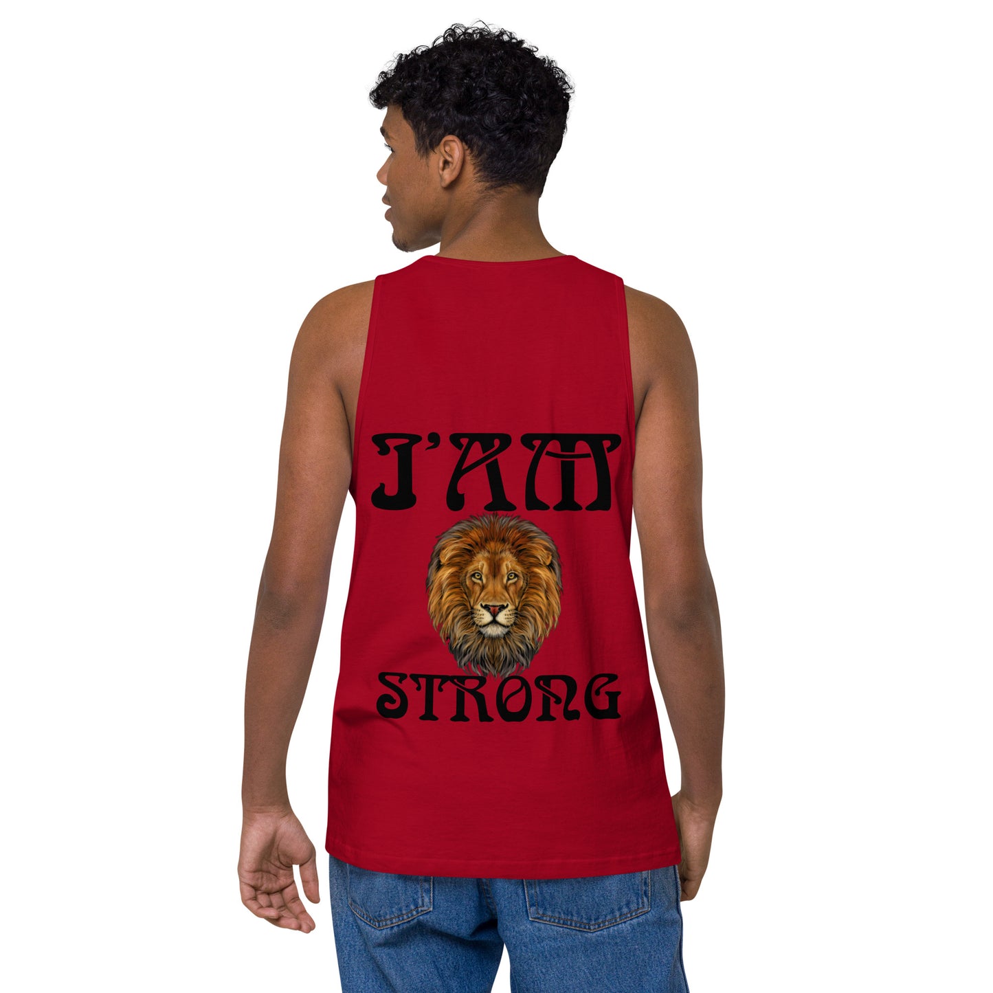 “I’AM STRONG!”Red Men’s Premium Tank Top W/Black Font