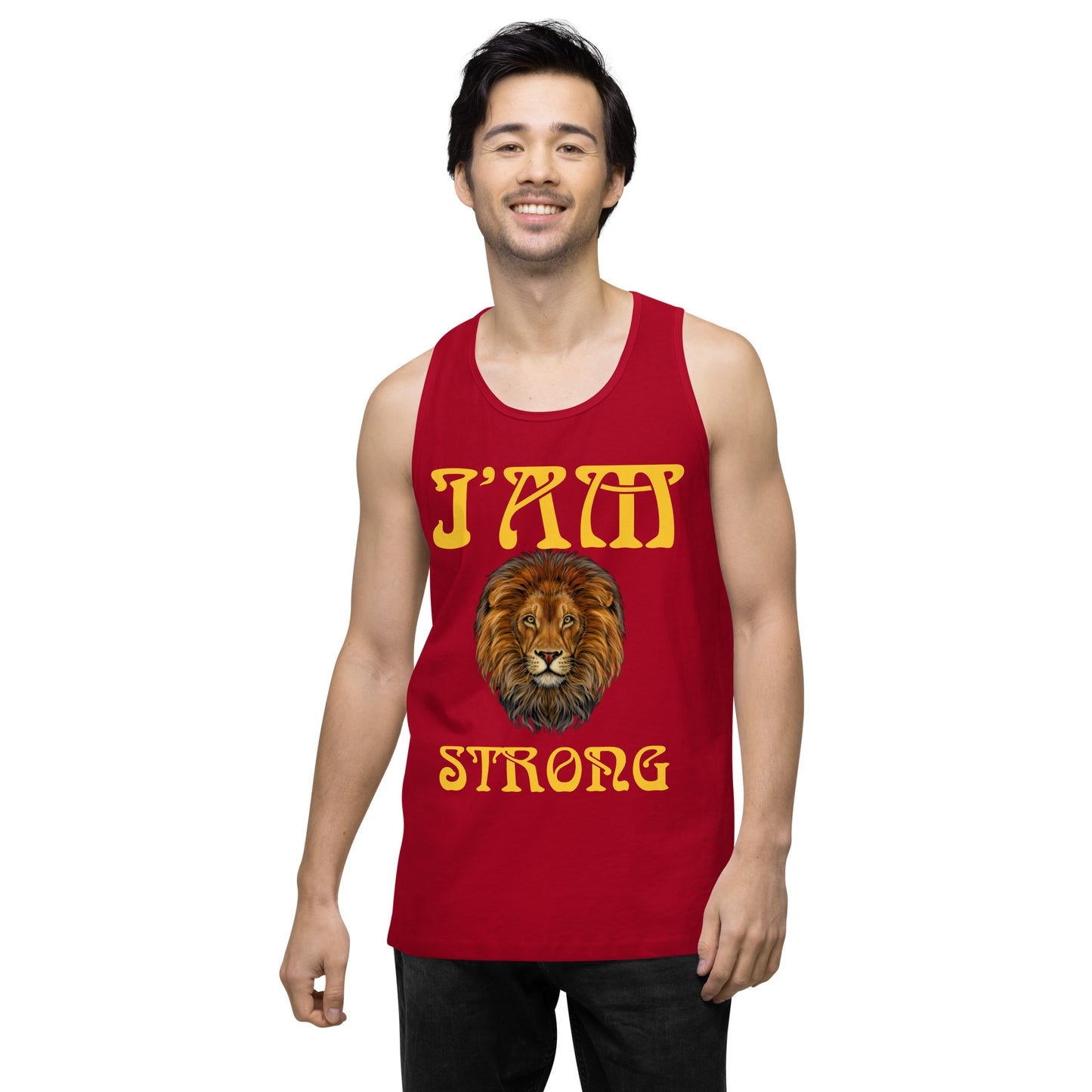 “I’AM STRONG!”Red Men’s Premium Tank Top W/Yellow Font