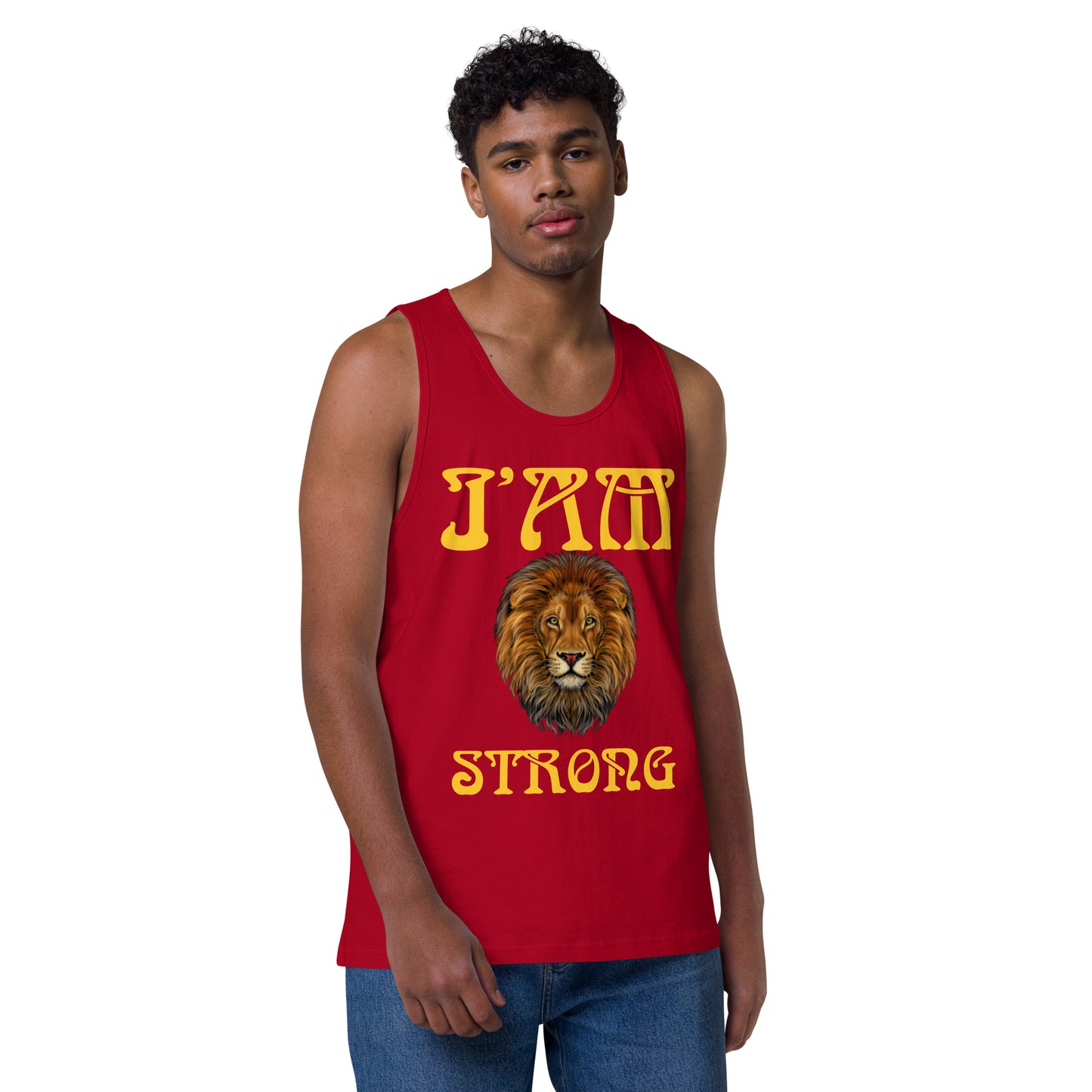 “I’AM STRONG!”Red Men’s Premium Tank Top W/Yellow Font