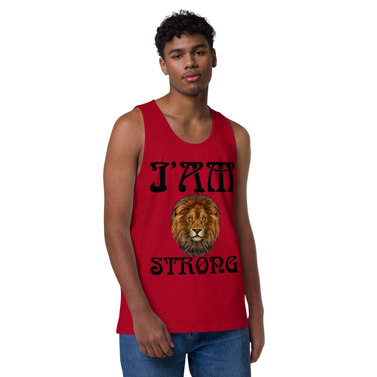 “I’AM STRONG!”Red Men’s Premium Tank Top W/Black Font