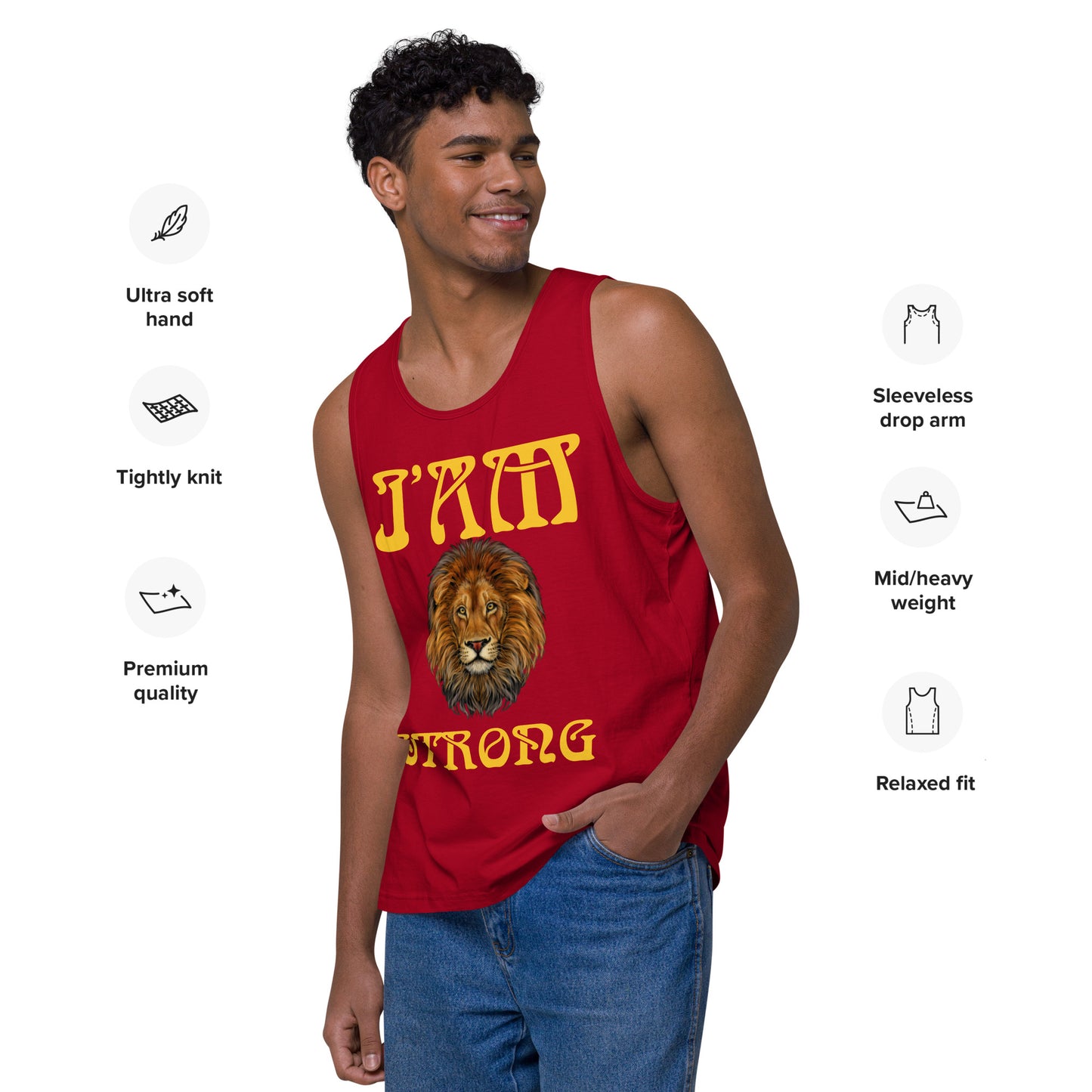 “I’AM STRONG!”Red Men’s Premium Tank Top W/Yellow Font