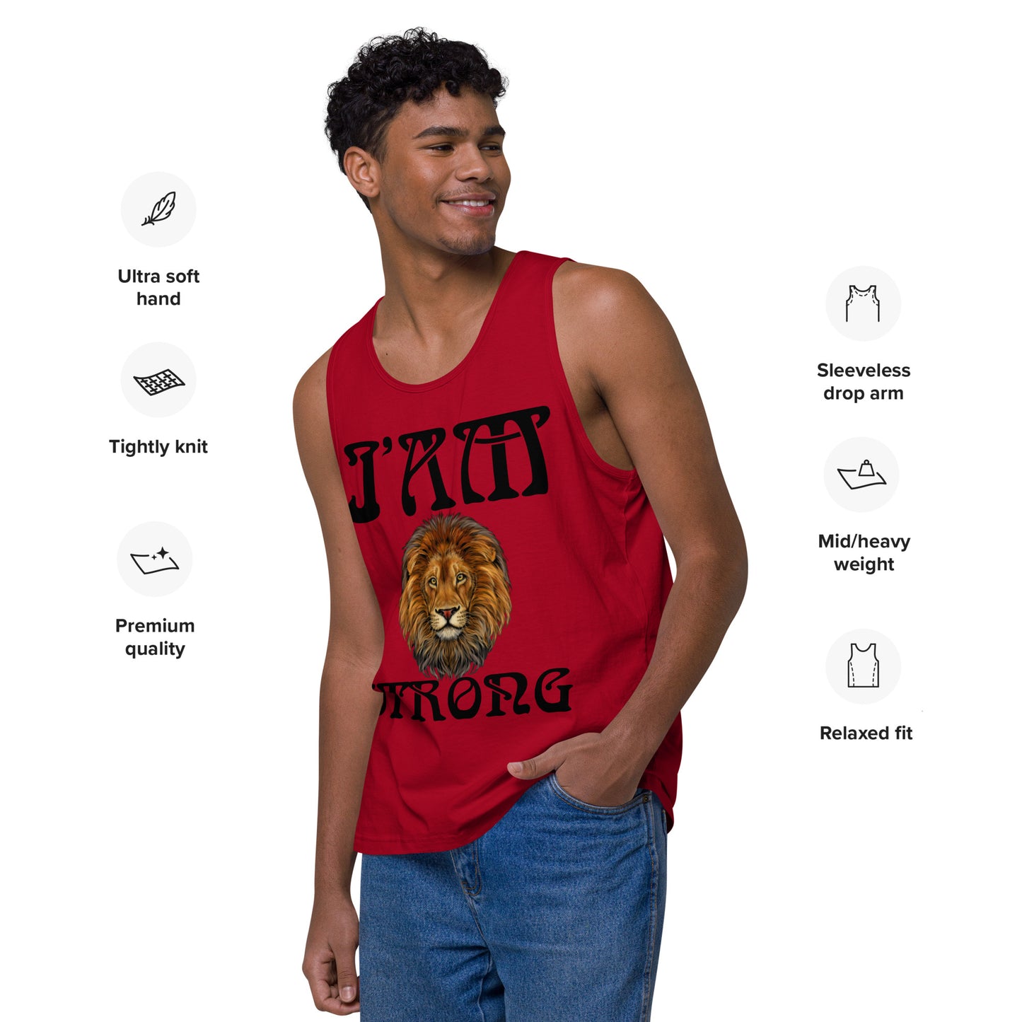“I’AM STRONG!”Red Men’s Premium Tank Top W/Black Font